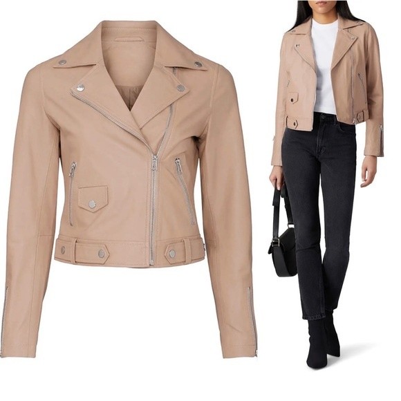 Slate & Willow Nude Classic Leather Moto Jacket Size Xl